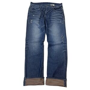 Vintage Monarchy Jeans Mens 36x37 Medium Wash Distressed Denim Whisker Fade Y2K